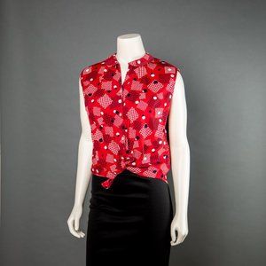 Vintage Mod Red White and Black sleeveless blouse